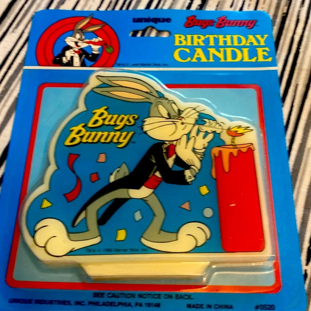 Vintage Bugs Bunny 1989 Looney Tunes Birthday Candle Retro 4.5”x4.5” New